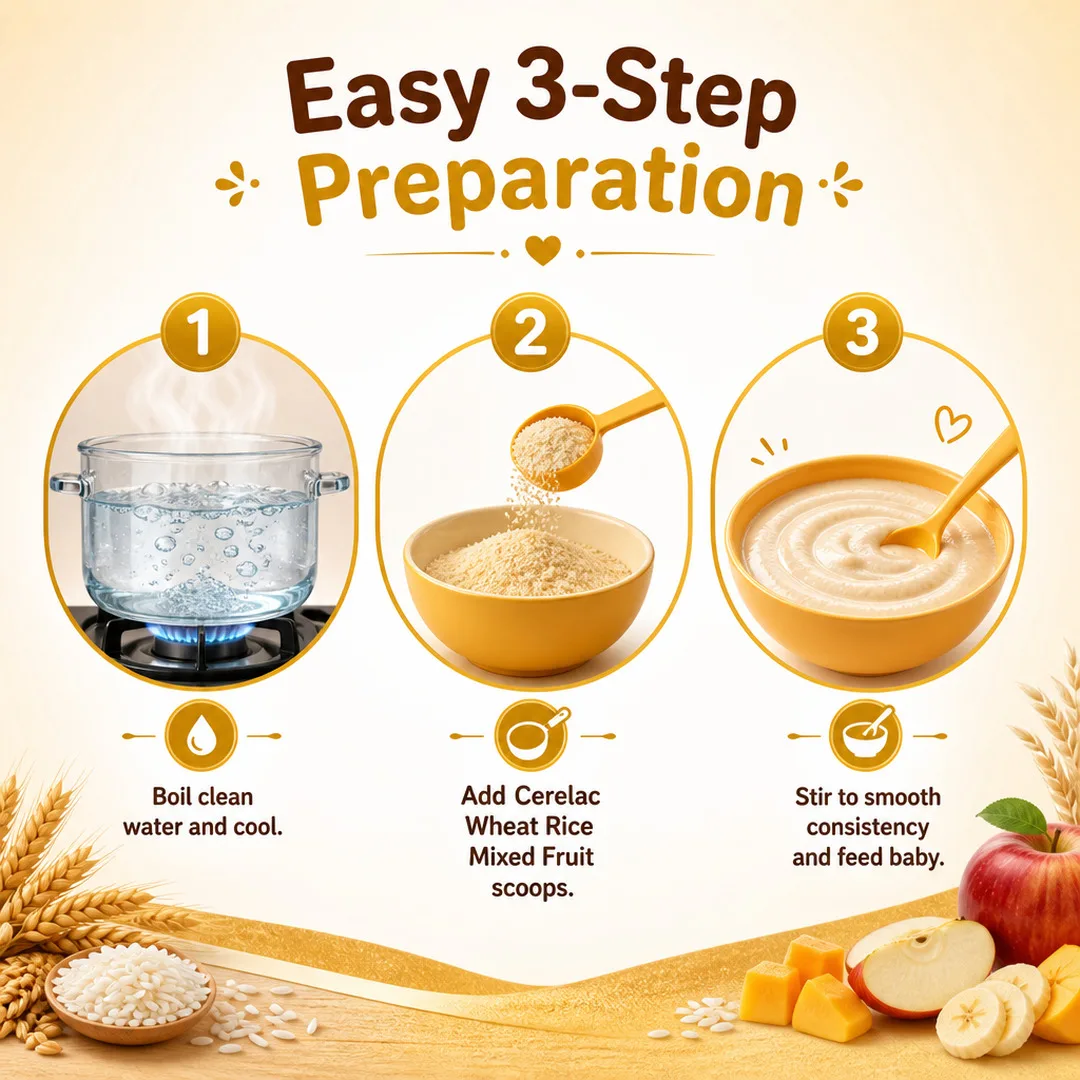 Cerelac 3 Wheat Rice Mixed Fruit 300 GM thumbnail 5